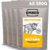 Ember Beef Biltong Originale 1kg - Snack Proteico Jerky di Carne Secca - Pochi Grassi, Senza Zuccheri Aggiunti, Keto, Senza Coloranti o Aromi Artificiali - 4 Buste Richiudibili Formato Scorta da 250g