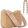 Herald Piccola borsa a tracolla fatta a mano in paglia da donna, borsa a tracolla in tessuto chic estiva con catena e tracolla per chitarra, Caffè