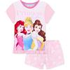 Disney Pigiama Bambina Pigiama Stitch Minnie Principesse Re Leone Frozen Pigiama Cotone Bambina 2-12 Anni Pigiama Estivo con Pantaloncini Regali Ufficiali (Rosa Princess, 9-10 Anni)