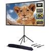 excelimage Schermo Proiettore con Treppiede, Schermo Proiettore 90 Pollici 16:9, 4K HD, Tela di Proiezione Portatile, Leggera e Compatta, Ideale per Home Theatre, Film all'interno e Esterno.