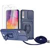 Zallagre Cover Compatibile con Samsung Galaxy A30S/A50/A50S,[2 Pack] Vetro Temperato,Protezione Fotocamera,360°Magnetica Anello Supporto,Slot Schede,Custodia con Cordino-Blu marino