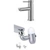 Ibergrif Set Rubinetto Lavabo Monocomando in Acciaio Inox Antimpronta + Aeratore Snodabile 360° Estendibile con 4 Getti, Filtro Anticalcare e Prolunga in Ottone - Facile da Installare per Bagno