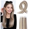 MY-LADY Extension Capelli Veri Biadesivo 10pz Biondo cenere/biondo 25 cm Extension Biadesive Capelli Veri Umani Lisci Tape In Hair Extensions Invisibile Corti (15g, 1.5g/pz, #18P613)