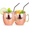 izdeel Bicchieri Moscow Mule Mugs Set 2 Tazze Moscow Mule Rame con 2 Cannucce, Adatto per Cocktail, Birra, Bevande Fredde, Vodka, Regalo, Festa della Mamma