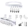 FOGAWA 1m Binario per Tende a Parete con 8 Clips in Ferro,Flessibile,Curvo, Binario PVC Montato Lateralmente, Sistemi di Scorrevole Binario Tende da Doccia, Divisori per Ambienti, per Camper,Bianco