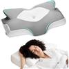 Elviros Cuscino Cervicale per Dormire, Cuscino Ortopedico Ergonomico Memory Foam, Supporto per Collo, per Dormire sul Fianco, Schiena e Stomac, 64 x 40 x 13/11.5 cm, Federe Raffreddamento Lavabile, Grigio