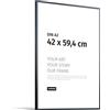 JUNOMI® Cornice portafoto A2 (42 x 59,4 cm), alluminio nero opaco elegante - profilo slim, vetro acrilico antiurto, appendiatura orizzontale e verticale