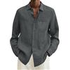 Generic Camicie da uomo in cotone e lino, a maniche lunghe, in tinta unita, con bottoni, camicia casual, vestibilità larga, leggera, estiva, da spiaggia, top da uomo, camicette taglie forti per grandi e alti