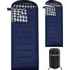 REDCAMP Sacco a pelo in flanella per adulti, grandi sacchi a pelo in cotone per campeggio con cappuccio staccabile, plaid blu con imbottitura da 1,4 kg
