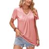Rayson Donna Maglietta Scollo a V Estivo Camicia e Maniche Corte Casual T-Shirt Poliestere Tinta Unita Camicetta Pieghe Sportivi Estivi Morbido Traspirante Moda Top(Rosa,L)