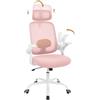 WOLTU Sedia Ufficio Ergonomica con Poggiatesta e Braccioli Regolabili, Supporto Lombare, Poltrona Scrivania Girevole in Rete Traspirante Funzione Dondolo, Rosa