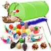 QUOZUO 31 Pezzi Gatto Giocattolo con Tunnel, Giochi per Gatti Interattivi, Gioco Accessori Giocattolo per Gattino Kitten in Casa
