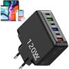 Generic Caricatore da parete USB C, adattatore da parete USB C | Adattatore per presa a muro 120 W,Hub per blocco caricabatterie multiporta, stazione di ricarica USB a ricarica rapida con 3 USB C e 3 USB A