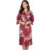 TRIFOLIUM Kimono - Accappatoio in Satin con Stampa Pavone e Fiori Kimono Rosso Vino Etichetta di Fabbrica XS IT 38-40 (NG8701-XS-WRD-1PC)
