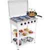 OUKANING Piano cottura a gas a 5 fuochi, autoportante, 2500 W, NG, fornello a gas, 62 x 43 x 82 cm, ideale per cucina/esterni (bianco)