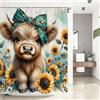 Reateforin Tenda da doccia a forma di mucca delle Highlands, set di tende da doccia per il bagno, tenda da bagno moderna con arte agricola, tessuto impermeabile con 12 ganci, 183 x 183 cm