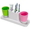 Aebeky Porta spazzolino da denti in plastica, supporto per dentifricio da bagno con 2 tazze