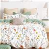 SLEEPBELLA Set copripiumino matrimoniale con fiori gialli e motivo botanico verde stampato su tessuto 100% cotone bianco, imbottitura interna in microfibra ultra morbida, set da 3 pezzi