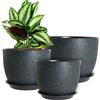 WOUSIWER Set di 3 vasi decorativi moderni in plastica con fori di drenaggio e piattini per piante da appartamento, piante da interno, puntini neri