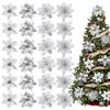 Whaline 24 pezzi di Natale Poinsettia con 24 clip 4 design glitter argento fiore artificiale forniture per feste invernali per albero di Natale ornamento matrimonio compleanno corona decorazione