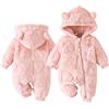 SEAUR Pagliaccetto Invernale Neonati Tuta in Pile Bambini Tutina con Cappuccio Ragazza Ragazzo Cappotto Caldo Abbigliamento Intero Rosa 2 0-3 Mesi
