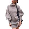 Minetom Vestito Maglioni Donna Invernali Eleganti Collo Alto Manica Lunga Pullover Abito in Maglia Vestito Sciolto Mini Abiti Maglieria A Grigio XL