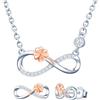 MICMIF Argento 925 set di collana e orecchini infinito con quadrifoglio, con zirconi parure di gioielli da donna, Orecchini a perno con infinito e quadrifoglio e collana con ciondolo