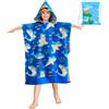 FILOWA Asciugamano Poncho Bambino Microfibra Poncho Mare con Cappuccio Telo Mare Morbido 75 * 180cm Grande Spiaggia Asciugamano da Bagno Blu Squali Assorbente Poncho da Bagno per 6-15 anni Ragazzo