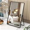 Gosider Specchio da tavolo nero, portatile, con cornice in metallo, rettangolare, con supporto, per camera da letto, soggiorno, ufficio, 30 x 22 cm