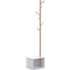 Easycomfort Appendiabiti con Panchina Cubo per Scarpe Per Ingresso e Camera da Letto 6 Ganci, Bambù Legno MDF, Bianco, 40x30x180cm