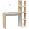Fores Scrivania Con Libreria A 4 Ripiani 110 Cm Reversibile Bianco e Rovere Effetto Legno WS Double
