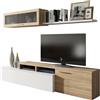 Fores Parete Attrezzata Mobile Soggiorno TV Multiposizione Bianco Lucido E Rovere Nexus