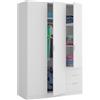 Fores Armadio Guardaroba 3 Ante 3 Cassetti Con Barra Appendiabiti Bianco 120 Cm