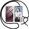 ISOI Cover con Cordino per Samsung Galaxy A14 4G / 5G, Custodia Trasparente con Collana Tracolla Laccio Collo Ultra Sottile Morbido TPU Silicone Antiurto AntiGraffio Antiscivolo Case, Nero