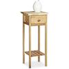 Relaxdays Tavolino da Salotto, Porta Fiori, con Cassetto, Tavolo Modem, Ingresso, HLP: 60 x 25 x 25 cm, Colore Naturale, Noce