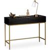 Relaxdays Tavolo Consolle, 2 Cassetti, Mobile Stretto Corridoio e Soggiorno, Effetto Legno, HLP 80x110x40 cm, Nero/Oro