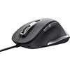 Trust Fyda Mouse con Filo, Design Sostenibile, 600-5000 DPI, 6 Pulsanti, Forma Sagomata, Mouse Ergonomico con Cavo USB 150 cm per Laptop, PC, Computer, Macbook, Ufficio - Nero