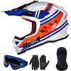 ILM Casco Motocross Bambino Set con occhiali guanti maschera ATV Off Road Go Kart DOT ECE Modello Z705,CLASSIC RACER,L