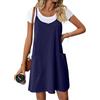 Zeagoo Gonna salopette da donna con scollo a V, senza maniche, abito corto, tinta unita, casual, con tasche, S-XXL, blu navy, L