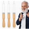 Lusofie Set di 3 ganci a bottone, in acciaio inox e manico in legno, aiuto per medicazione con una sola mano per artrite, destrezza limitata, ideale per anziani, anziani, adulti disabili (presa facile)