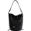 Bydenwely Strass Rivetti Bling Secchio Hobo Bag Chic Borsa Da Sera Delle Donne Frizione Crossbody Mini Tote per Prom Party, Nero, Medium