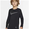 Nike B NP Top LS Fttd, T-Shirt A Manica Lunga Unisex-Adulto, Black/(White), XL