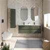 DEGHI Mobile bagno sospeso 140 cm verde cemento con 4 cassetti e lavabo doppia vasca con specchio - Cuki