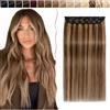 SEGO Extension Capelli Veri Clip Fascia Unica Balayage 100% Remy Human Hair Naturali Una Ciocca Larga 22cm Lunga 60cm Pesa 60g #4P27 Marrone Medio/Biondo Scuro