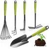 com-four® Set di Attrezzi da Giardino da 5 Pezzi - Set da Giardino con Doppia Zappa, Piccolo Coltivatore, Raschietto per Giunti, Rastrello a Mano, Cazzuola per Fiori (Set da Giardino 5 Pezzi)
