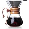 HERCHR Versare sopra Macchina da caffè 400ml, Manuale per Fare il Caffè con Filtro Permanente in Acciaio Inox, Caraffa da Caffè in Vetro Borosilicato, Caffettiera Cold Brew con Manicotto in Vero Legno