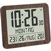 TFA Dostmann Orologio da parete radiocomandato in aspetto legno, 60.4518.08, con trasmettitore esterno, temperatura interna ed esterna, di facile lettura, con data e giorno della settimana, marrone
