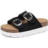 Sowdus Ciabatte Estive Donna con Tacco Plateau Sandali con Plantare in Sughero Comodi Slide Doppia Fibbia Pelle Scamosciata Antiscivolo Pantofole Gomma Suole Pantofol Estiv