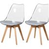 BenyLed Set di 2 sedie da pranzo in stile scandinavo design retrò sedie laterali in acrilico trasparente sedia in cristallo con cuscino in PU (Grigio)