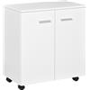HOMCOM Mobile Porta TV in Legno con Ruote e 2 Ante Console Cassettiera 60x35x65cm Bianco